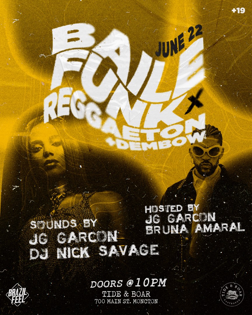Yellow Baile Funk Reggaeton and Dembow event poster for June 22 in Moncton